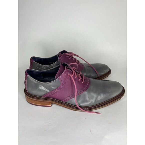 Cole Haan Gray Patent Leather Purple Pebbled Oxfords Shoes Men Sz 9M US/42EU - Picture 1 of 11